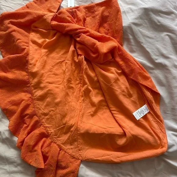 Anthropologie Maeve Slim Ruffle Wrap Skirt in Orange - Size 10 NWT - Picture 8 of 10